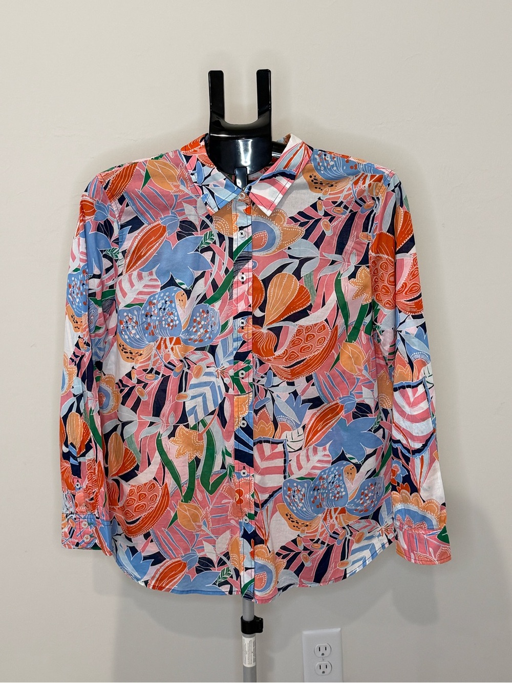 Talbots Multicolor Floral Button-Down Shirt - Coral, Blue, Pink & Green
